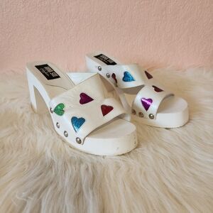 Vintage Y2K Anna Sui Candies White Wooden Heart Mule Heels